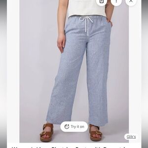 Brand new. Blue Pinstripe Linen Pants, large